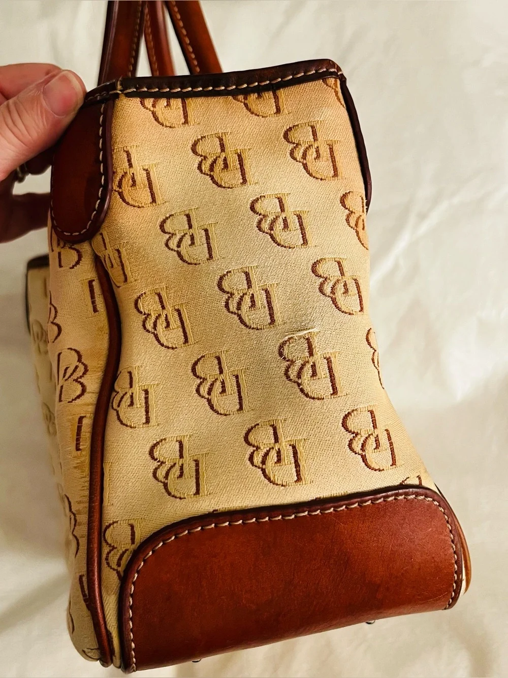 Dooney & Bourke Monogram Satchel Top Handle Turn Lock Zip Red Lining Refurbished